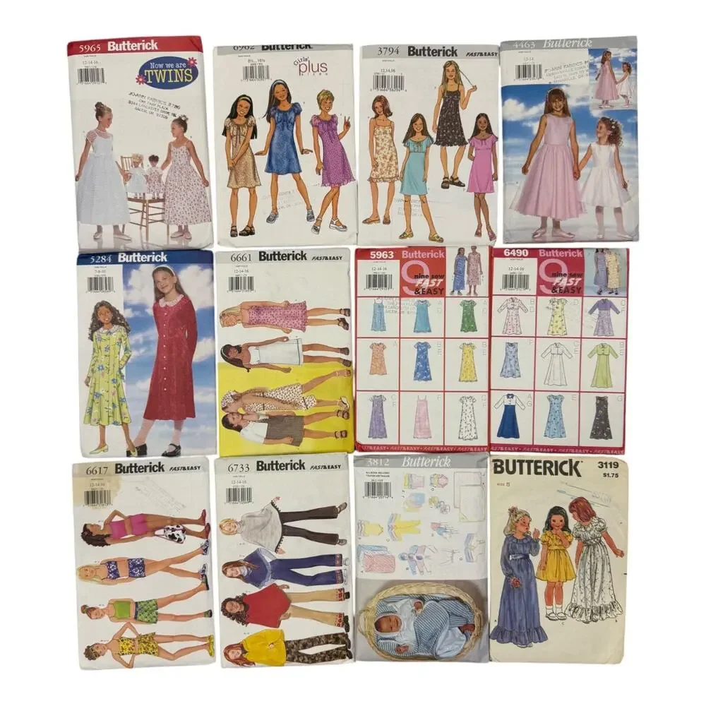 Lot of 12 Butterick Girls Child Baby Clothing Sewing Patterns Vintage